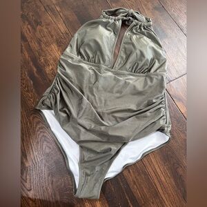 Women’s Halter One-Piece Swimsuit in Olive Green